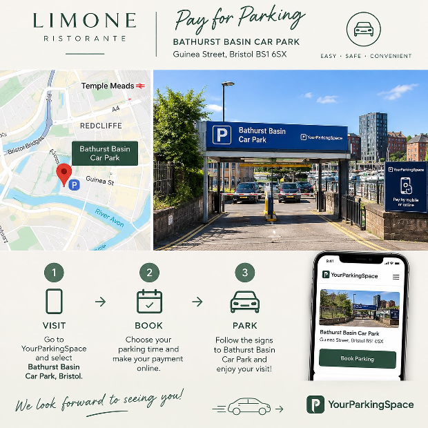 Limone Ristorante Car Park Details - Limone Italian Restaurant, Unit 8, The General, Guinea Street, Bristol, BS1 6FU
